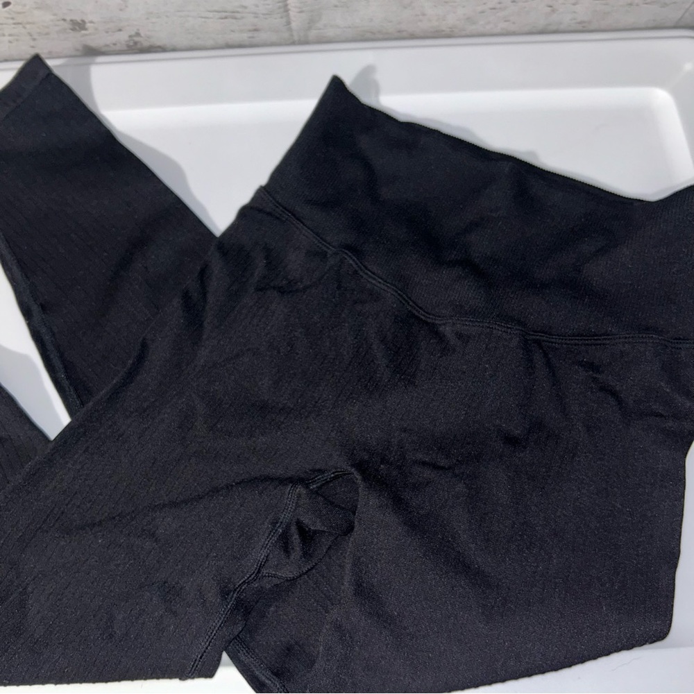 EUC VS PINK Active Black Ribbed Leggings Size S